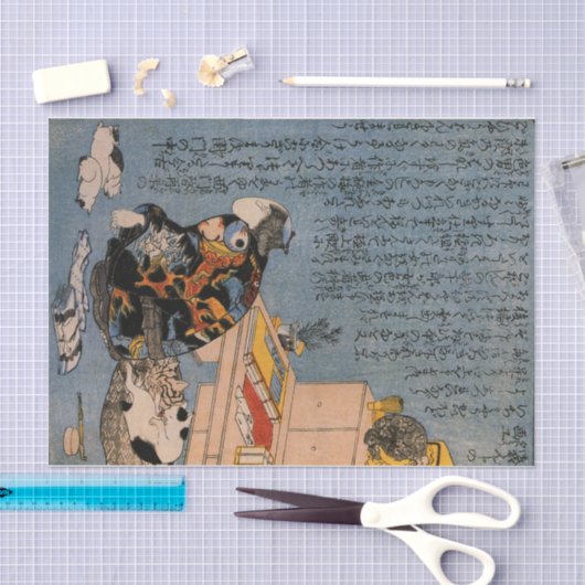 JAPANESE WOODBLOCK-AFDRUKpapier, KAT- EN MAN- Tissuepapier (Craft)