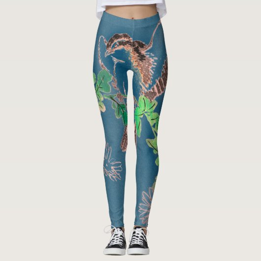 JAPANESE WOODBLOCK BIRD Leggings AFGEDRUKT (Voorkant)