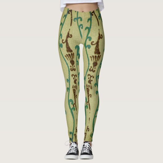 JAPANESE WOODBLOCK PATTERN AFDRUKTE LEGGINGS GROEN (Voorkant)
