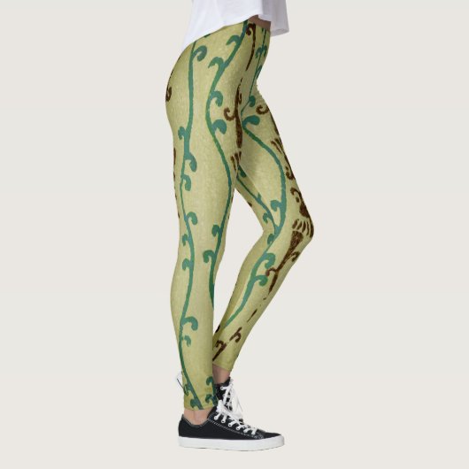 JAPANESE WOODBLOCK PATTERN AFDRUKTE LEGGINGS GROEN (Rechts)