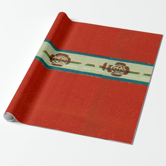 JAPANESE WOODBLOCK PATTERN RED WRAPPING PAPER CADEAUPAPIER (Uitgerold)