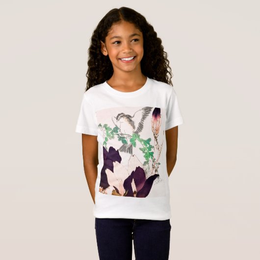 JAPANESE WOODBLOCK PRINT BIRD T-SHIRT (Voorkant volledig)