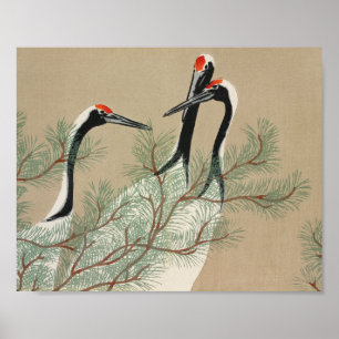 Japanese woodblock-print Cranes - Kamisaka Sekka Poster