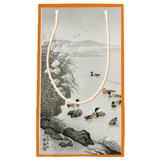 JAPANESE WOODBLOCK PRINT SWIMMING DUCKS GIFT BAG KLEIN CADEAUZAKJE