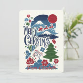Japanese Woodblock Style Christmas Feestdagenkaart (Staand voorkant)