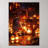 Japanese Yukata Girl, Floating Lanterns Poster (Voorkant)