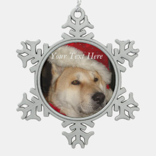 japaneses akita op kerstfeest santa - hoed tin sneeuwvlok ornament