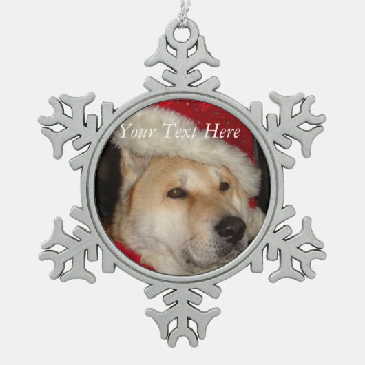 japaneses akita op kerstfeest santa - hoed tin sneeuwvlok ornament (Voorkant)