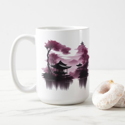 Japanische Landschaft am See - Koffiemok (Met donut)