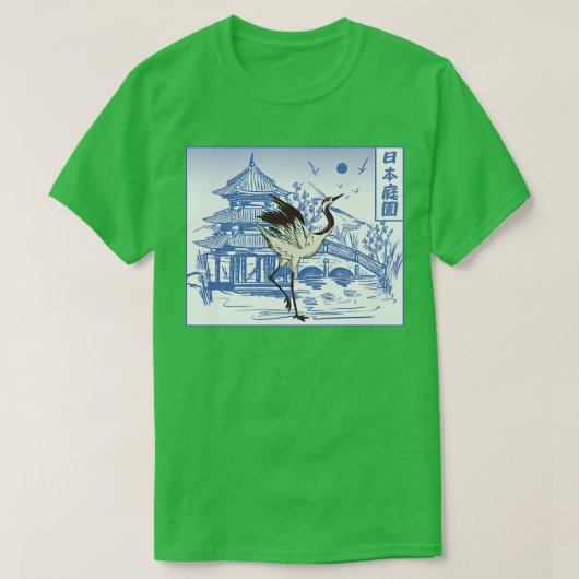 Japanner Crane Bird Temple Sakura Tree Cherry Blos T-shirt (Design voorkant)