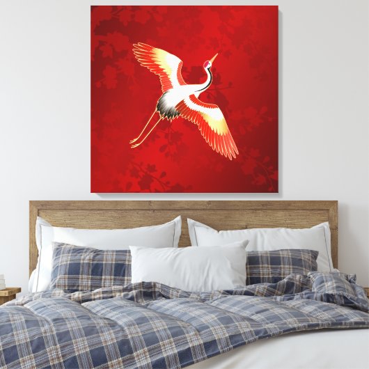 Japanner Crane Red Cherry Blossom Canvas Afdruk (Insitu (Slaapkamer))