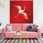 Japanner Crane Red Cherry Blossom Canvas Afdruk (Insitu (Woonkamer))