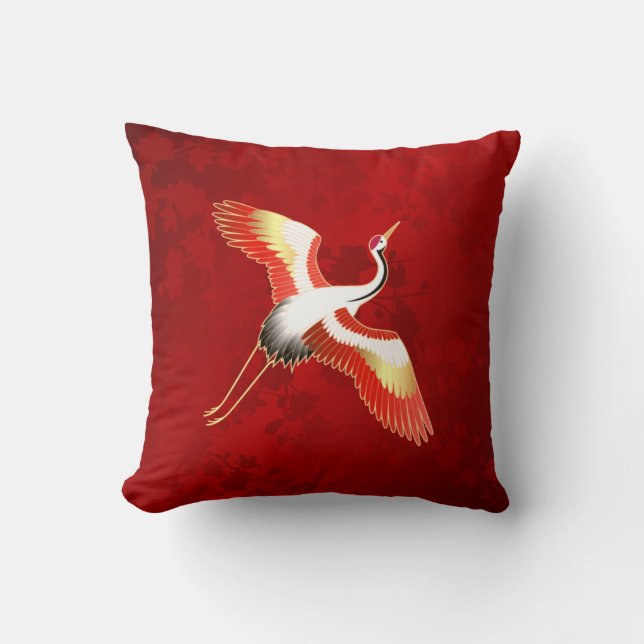 Japanner Crane Red Cherry Blossom Kussen (Voorkant)