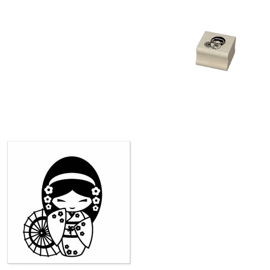 Japanner Umbrella Geisha Girl in Kimono 2 Rubberstempel (Gestempeld)