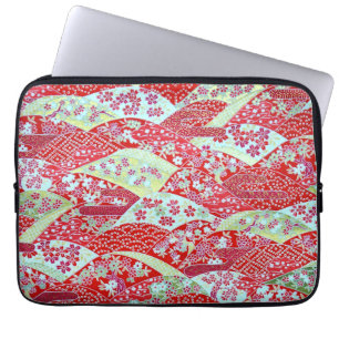 Japanner Washi Art Red Floral Origami Yuzen Laptop Sleeve