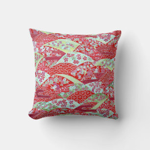 Japanner Washi Art Red Floral Origami Yuzen Pillow Kussen