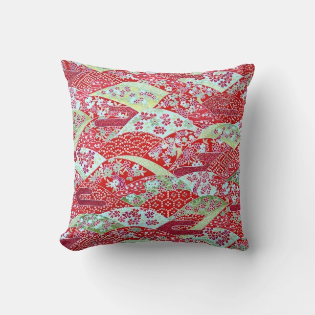 Japanner Washi Art Red Floral Origami Yuzen Pillow Kussen (Voorkant)