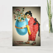  Japanners, eiervaas met bloemen, ZSSG Feestdagen Kaart (Voorkant)