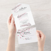 Japanners met scrollCherry Blossom Wedding All In One Uitnodiging (Afscheurbaar)
