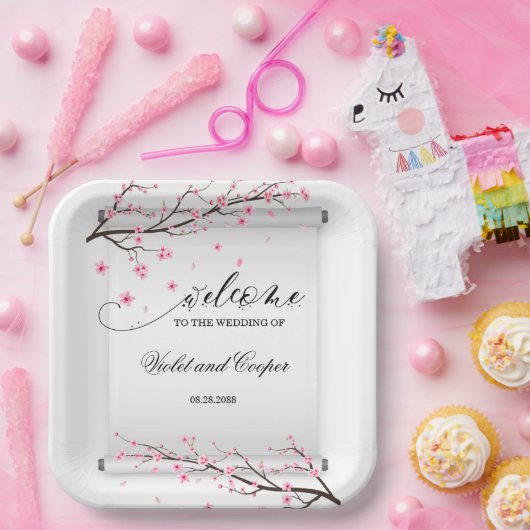 Japanners met scrollCherry Blossom Wedding Papieren Bordje (Feest)