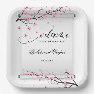 Japanners met scrollCherry Blossom Wedding Papieren Bordje