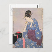 Japans afdrukken van vrouwelijk naaien briefkaart (Voorkant / Achterkant)
