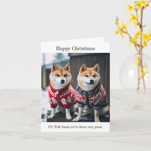Japans Akita Dogs in Kerst Jumpers Kaart (Gele Bloem)