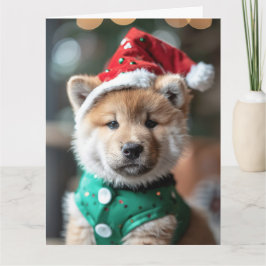 Japans Akita Elf Puppy Kerst Kaart