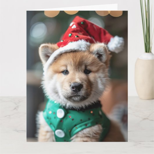 Japans Akita Elf Puppy Kerst Kaart (Voorkant)