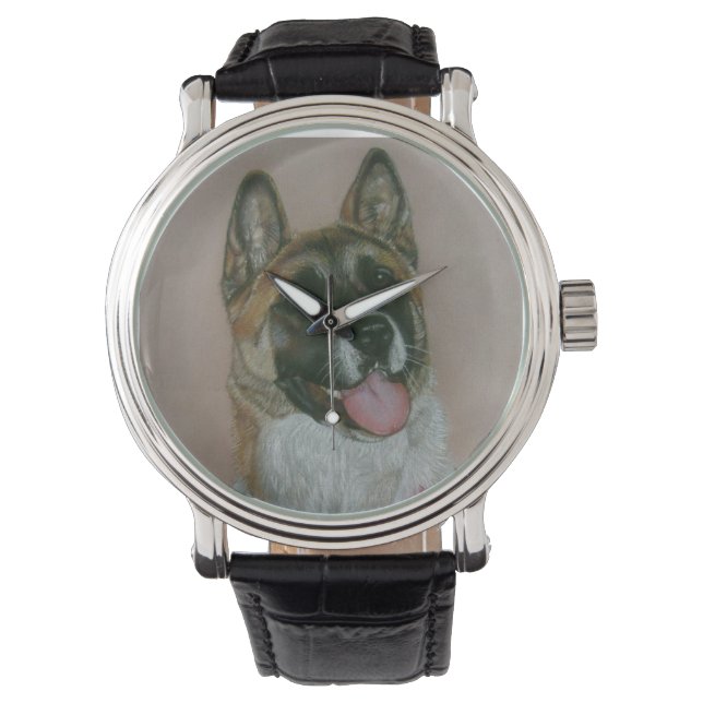Japans/Amerikaans akita pinto en wit portret Horloge (Voorkant)