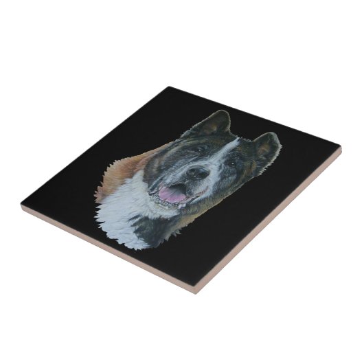 Japans/Amerikaans hondenportret zwarte tegel Tegeltje (Zijkant)