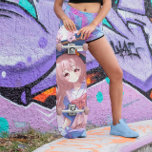 Japans Anime Girl Persoonlijk Skateboard<br><div class="desc">Dit meisjesachtige Japanse skateboard heeft een schattig anime manga meisje met stoffig roze haar in een paarse en stoffige rozen jurk. Het kunstwerk is een AI creatie. De ogen zijn geschilderd door een mangaka. Bekijk meer leuke skateboards voor meisjes in deze winkel.</div>