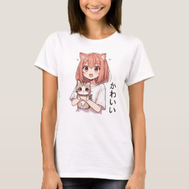 Japans Anime Schattige Meisje en Kat T-shirt