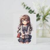 Japans anime school meisje briefkaart (Staand voorkant)