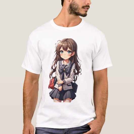 Japans anime school meisje t-shirt (Voorkant)