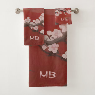 Japans Artstyle White Cherry Blossom Red Bad Handdoek