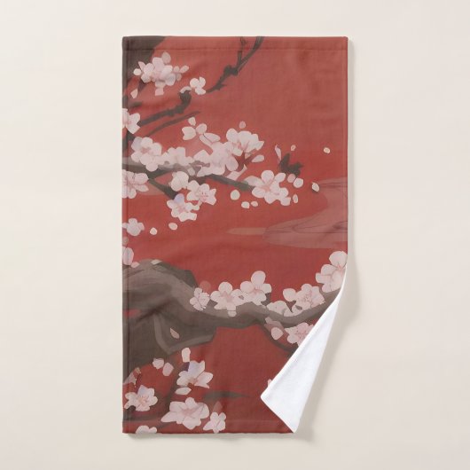 Japans Artstyle White Cherry Blossom Red Bad Handdoek (Handdoek)