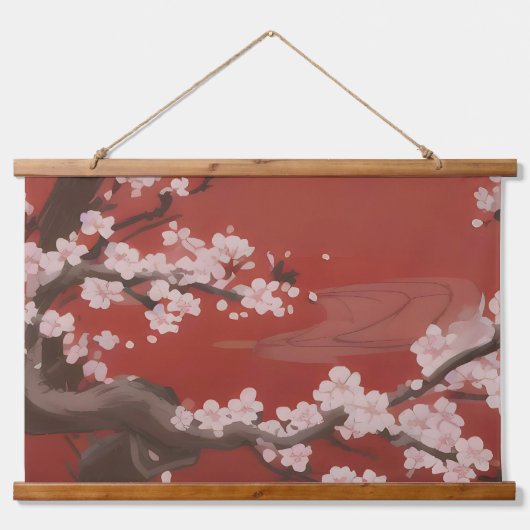 Japans Artstyle White Cherry Blossom Red Hangend Wandkleed (Voorkant)