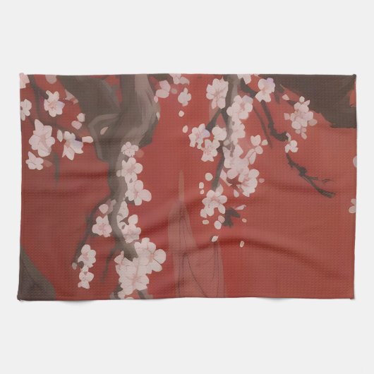 Japans Artstyle White Cherry Blossom Red Theedoek (Horizontaal)