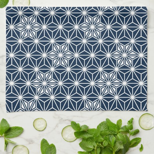 Japans Asanoha of Star Pattern, indigo blauw Theedoek (Gevouwen)