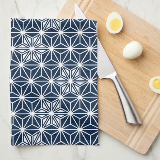 Japans Asanoha of Star Pattern, indigo blauw Theedoek (Quarter Fold)