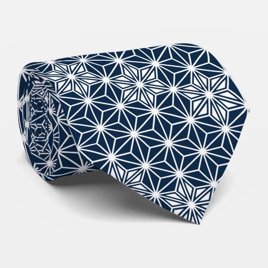 Japans Asanoha of Star Pattern, marinesblauw Stropdas (Opgerold)