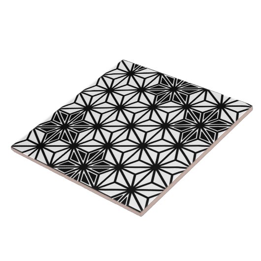 Japans Asanoha of Star Pattern, wit en zwart Tegeltje (Zijkant)