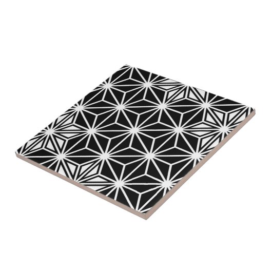 Japans Asanoha of Star Pattern, zwart-wit Tegeltje (Zijkant)