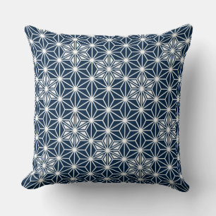 Japans Asanoha-patroon - blauw van de marine Kussen