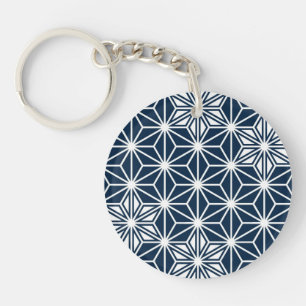 Japans Asanoha-patroon - blauw van de marine Sleutelhanger