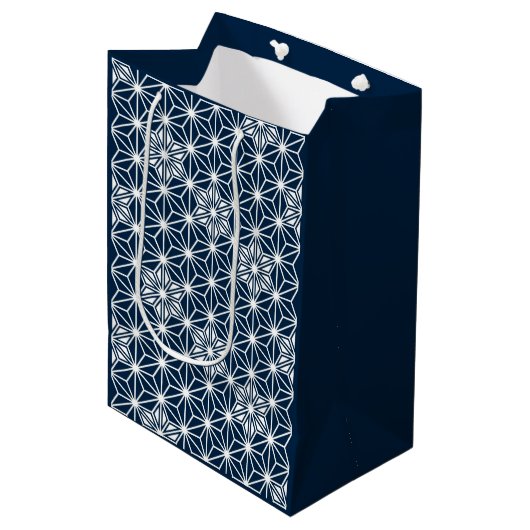 Japans Asanoha patroon - indigoblauw & wit Medium Cadeauzakje (Voorkant Gekanteld)