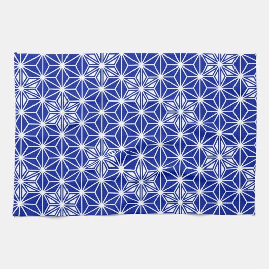 Japans Asanoha-patroon - kobaltblauw Theedoek (Horizontaal)