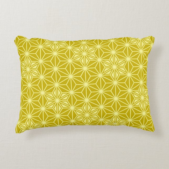 Japans Asanoha-patroon - mosterd goud Decoratief Kussen (Voorkant)