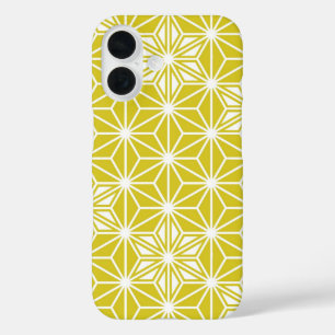 Japans Asanoha-patroon - mosterd goud en wit iPhone 16 Hoesje